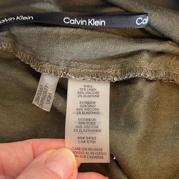 Calvin Klein Linen Blend Army Green Belted Wide Leg Capri Pants ~ Size 1X - Picture 6 of 6